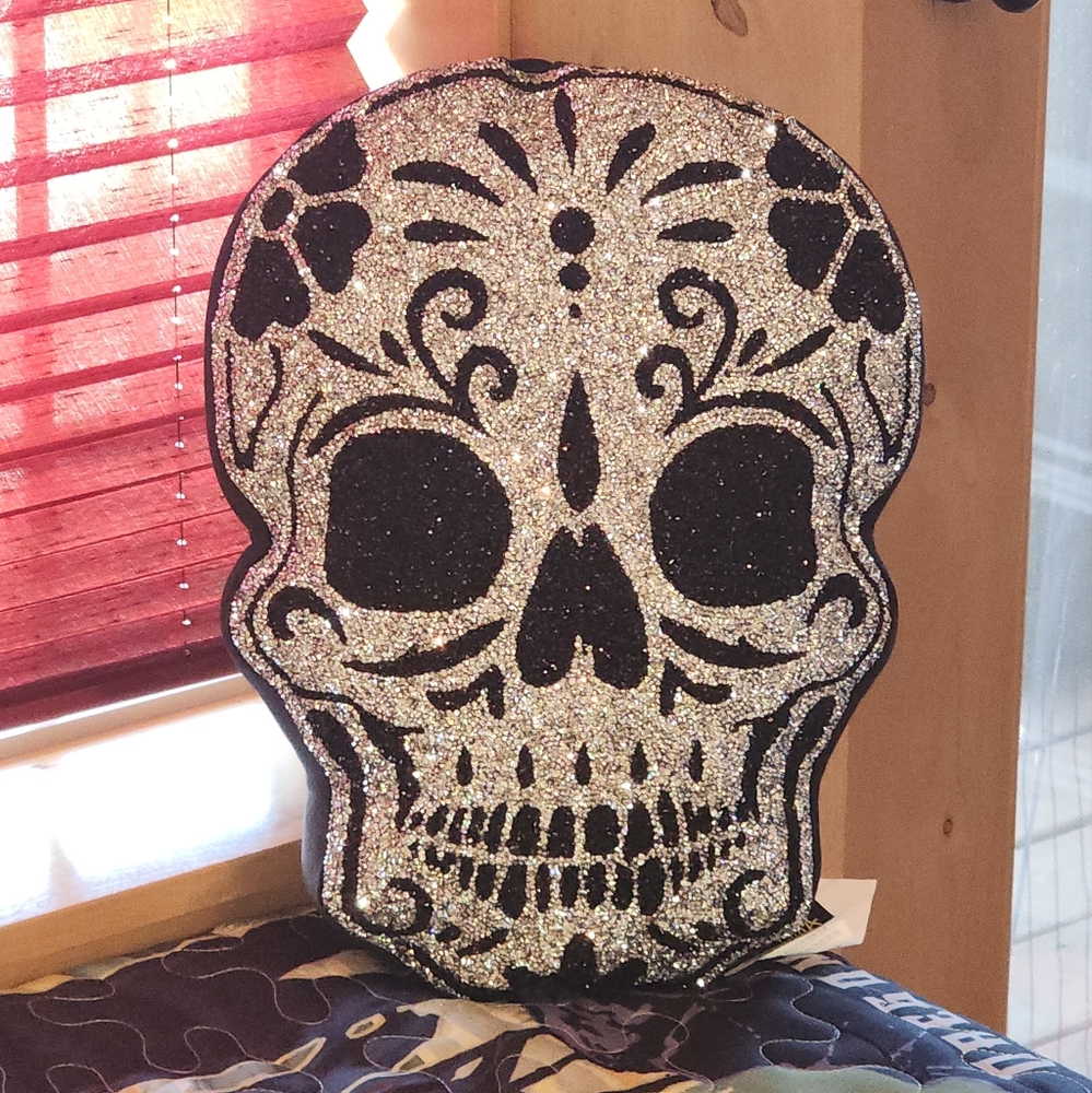 Skull Pillow Bling Skull Pillow Halloween Decor Sparkles Home Skull Pillow